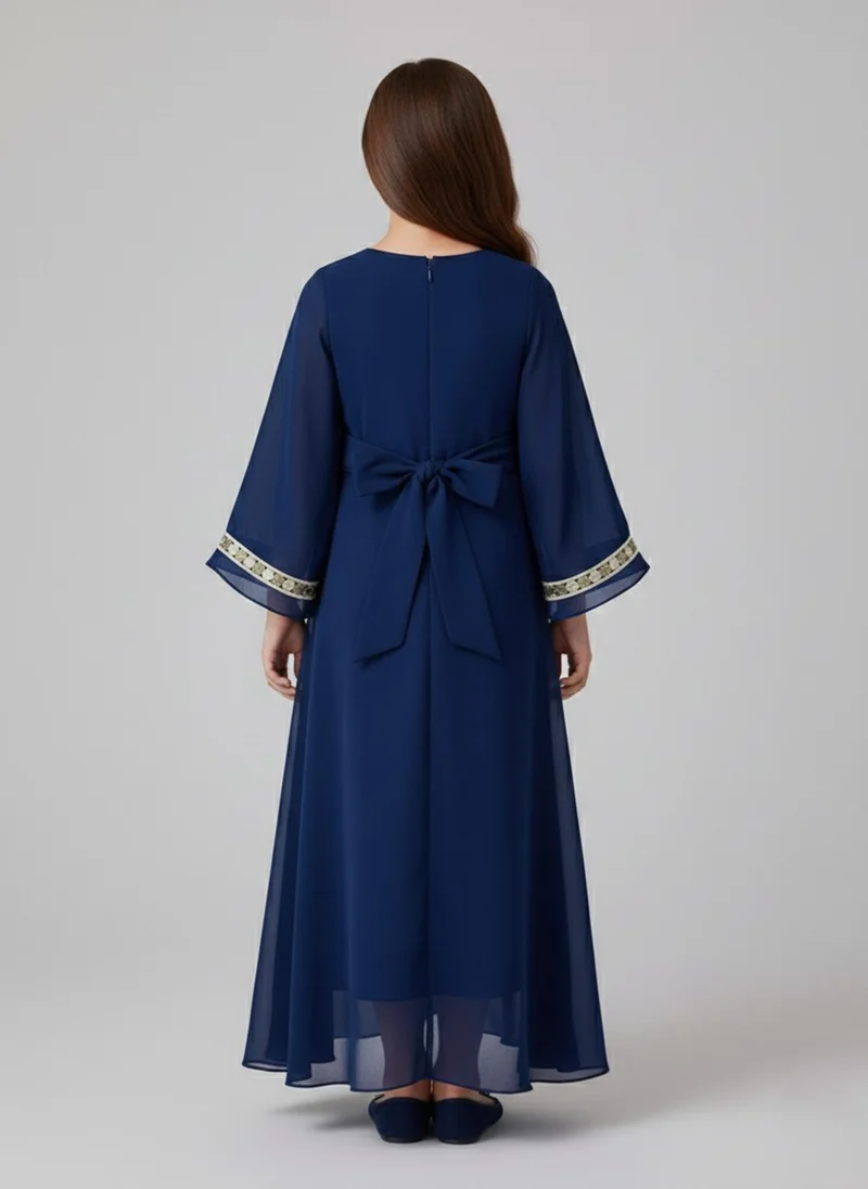 بيبي كلو Girls Navy Arabic Embroidered Kaftan Occasion Dress